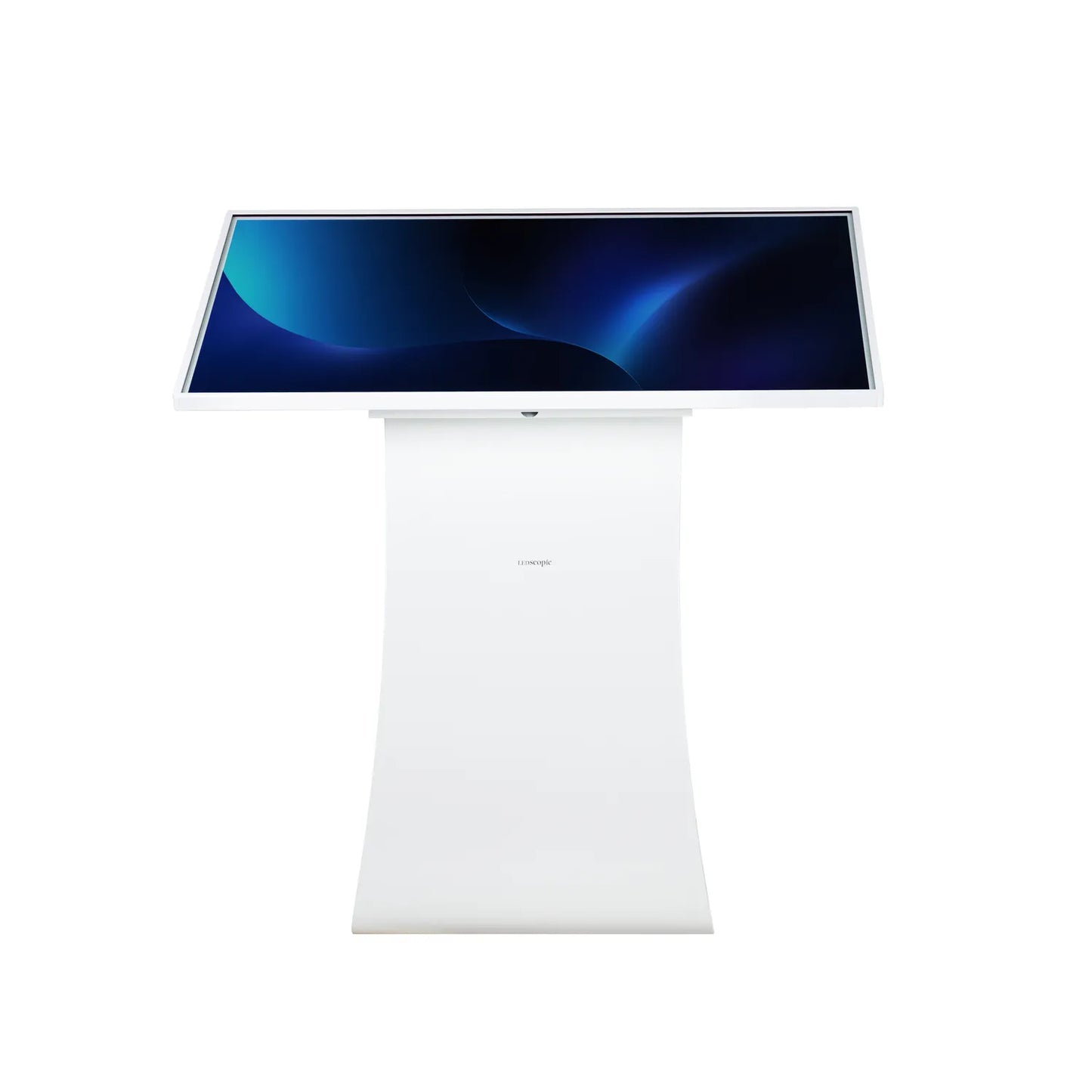 Digital signage Horizontal Interactive display on a stand with a blue screen